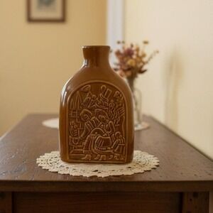 1980s Bochnia FNK Poland Vase Glazed Stoneware Embossed Warriors in Battle